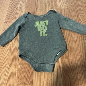 NIKE JUST DO IT long sleeve baby onesies. 18 months- gray and neon green/yellow